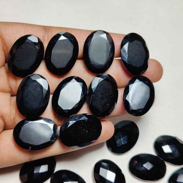 Beautiful Black Onyx Faceted 18x25 MM Prefect Special Size Shape Oval Gemstone Lot, AAA Quality Black Onyx Cabochon, Jewelry Making Stone.