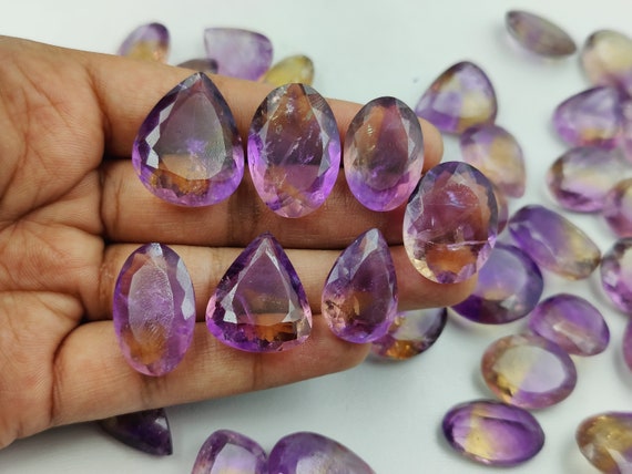 Natural Faceted Ametrine Gemstone, Beautiful Faceted Ametrine Cabochon, Designer Jewelry Making Stone, Discounted Loose Wholesale Lot.