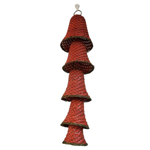 Vintage Red and Green Wicker Christmas Nesting Bells, Hanging Set of 5
