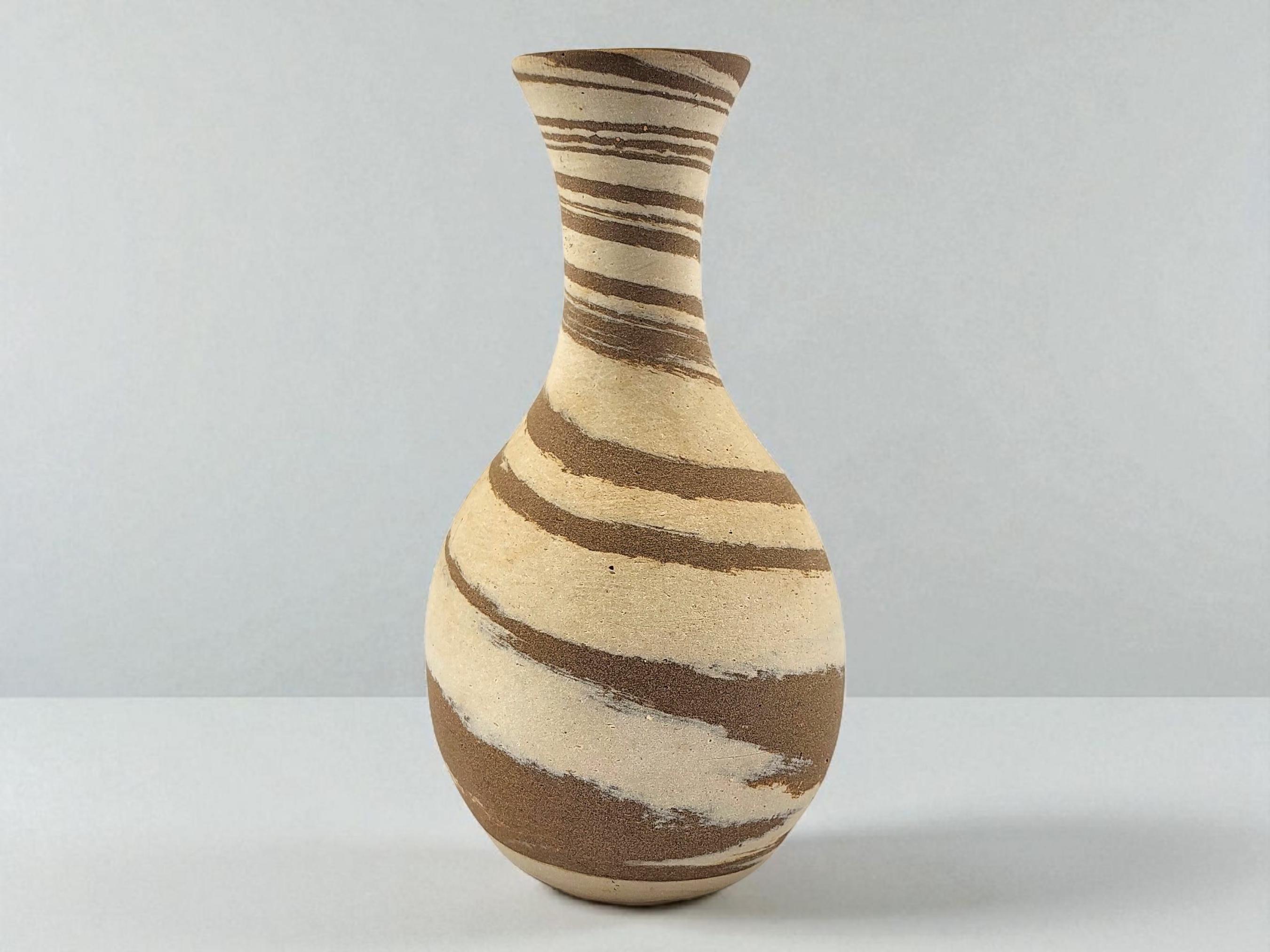 W. J Gordy Swirl Clay Vase, Signed, Hand Thrown, Southern Pottery