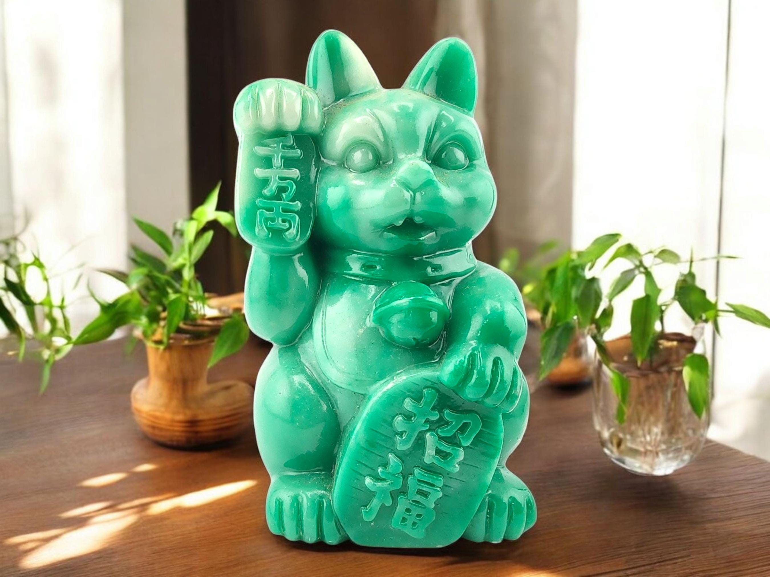 Green Lucky Cat Figurine: Maneki Neko Asian Statue - Etsy