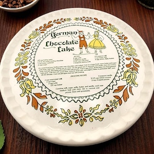 Royal China Co. German Chocolate Cake Recipe Vintage Round Plate, 1980&#39;s