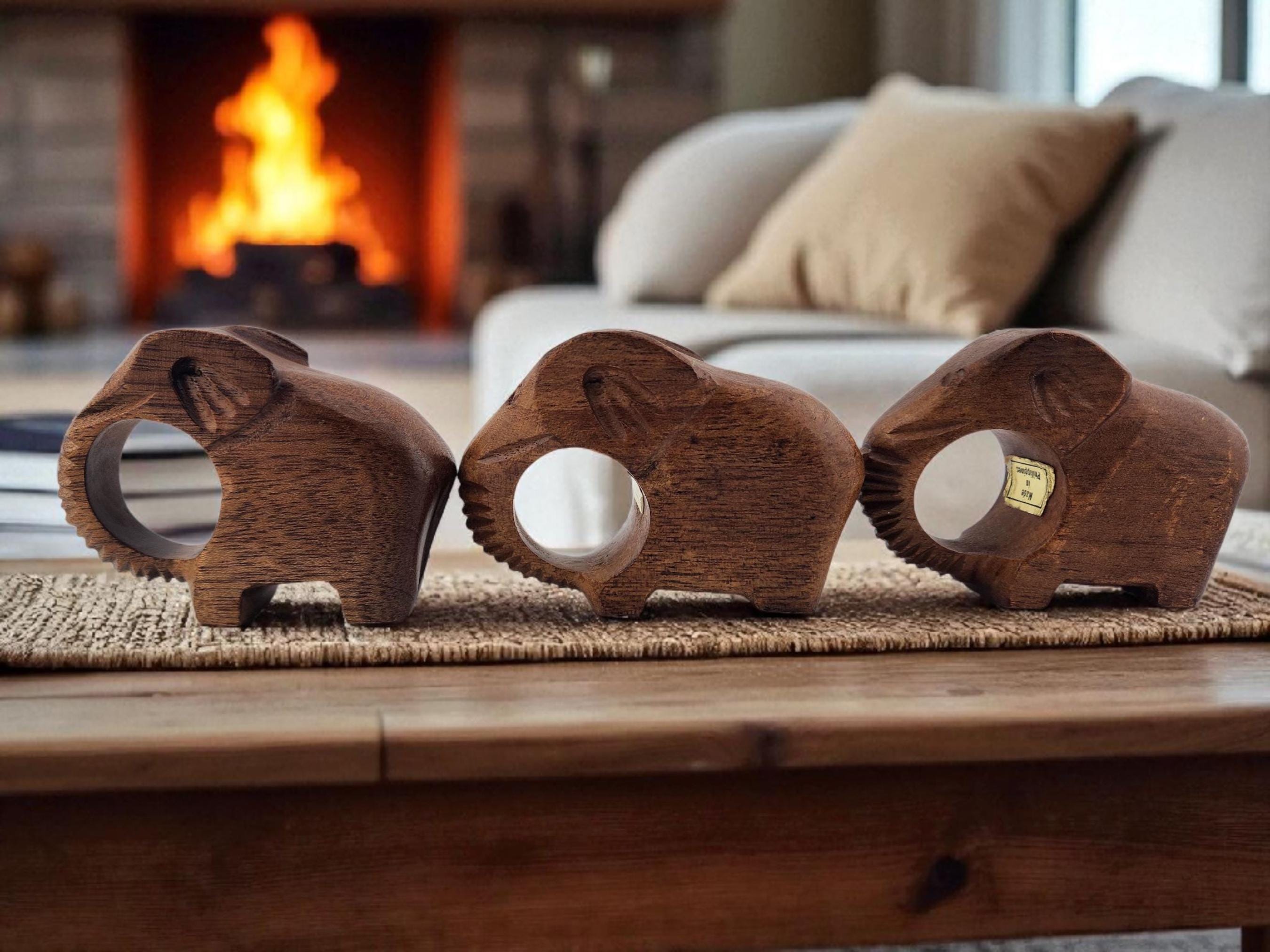 Wooden Elephant Elephant Napkin Holder Vintage Set Of Six Hand