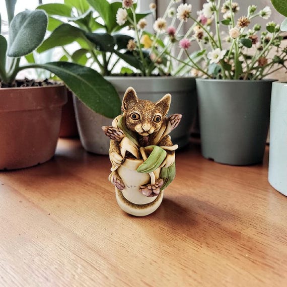 Vintage Harmony Kingdom "Algenon" Treasure Jest Collection Cat Inside a Flower Pot Figurine Trinket Box