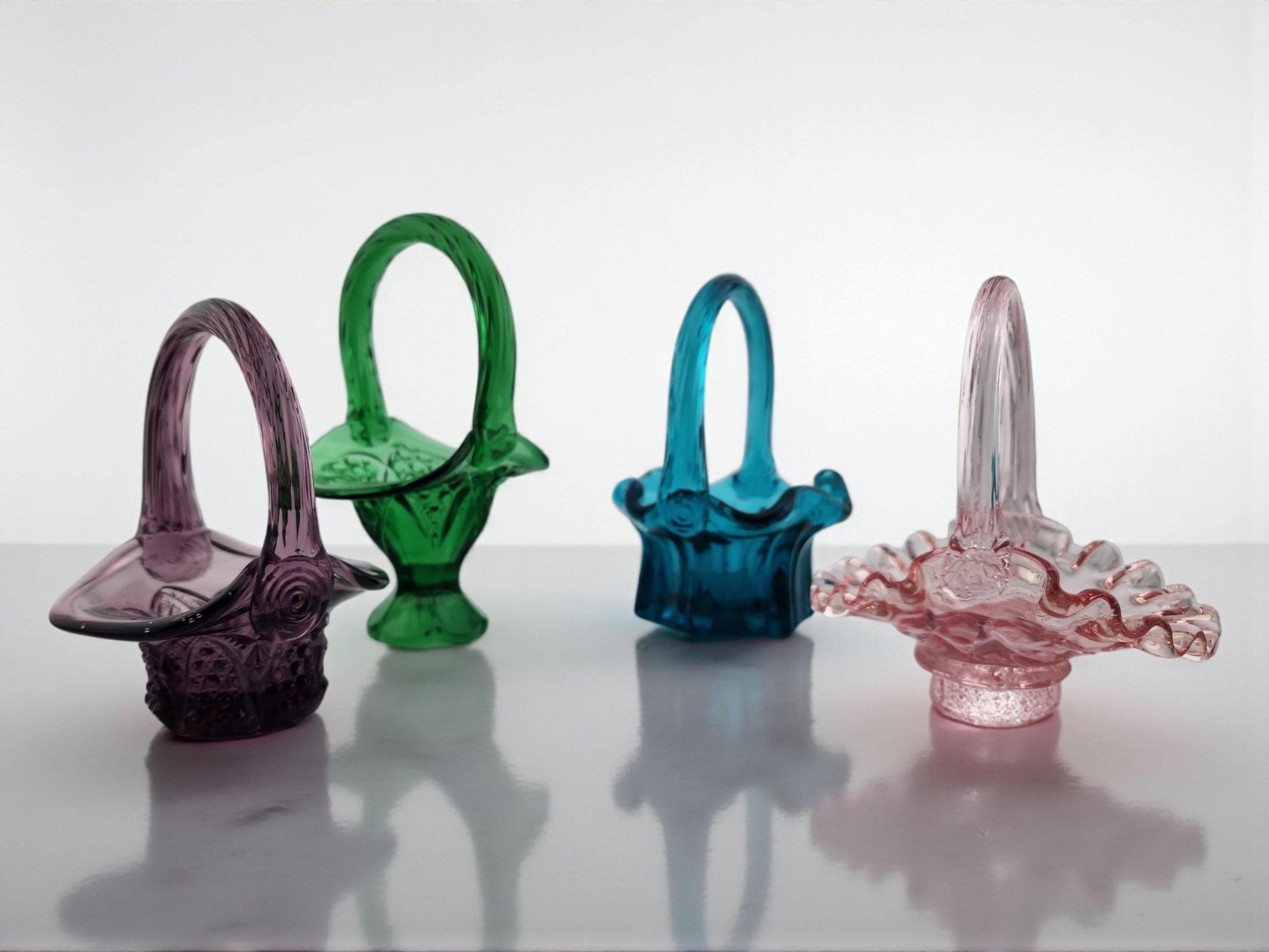 フェントン アクアグリーン デイジー＆ボタン イリデセントグラス ミニバスケット Fenton Mini Baskets - Etsy