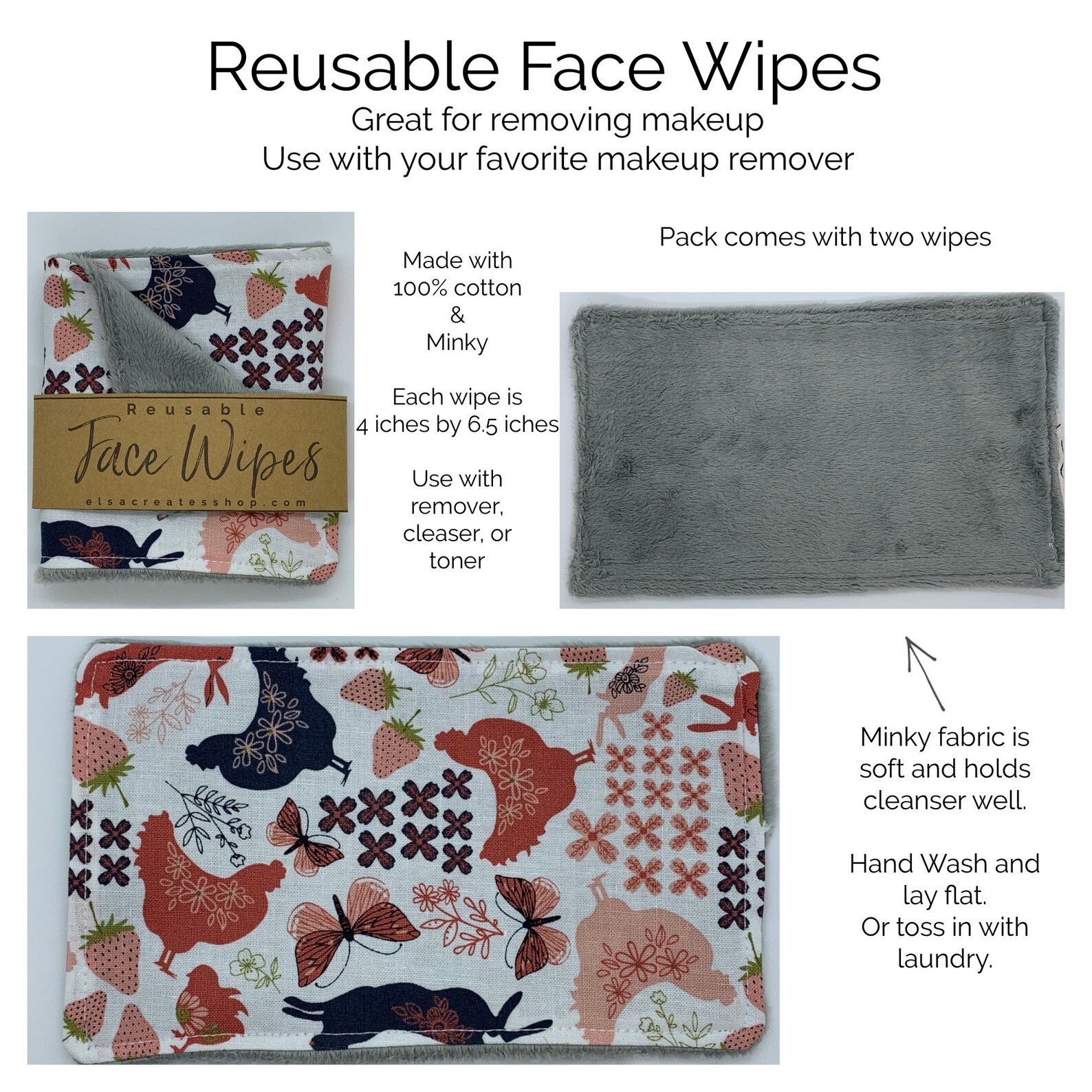 Reusable Makeup Remover Face Wipes Pack Of Two Etsy