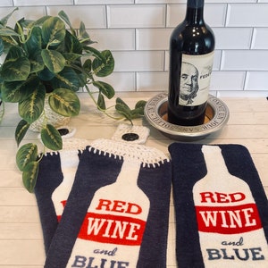 3 Piece Towel Set. “Red, Wine and Blue” - Use Anytime of the Year!