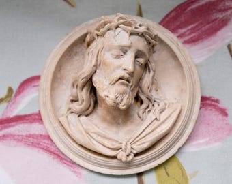 Carved alabaster roundel of Christ by Etienne-Germain Ragoneau (b.1808)