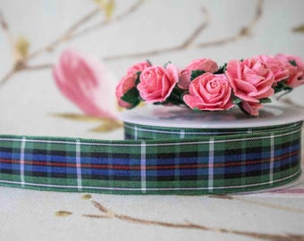 25mm green/white tartan ribbon