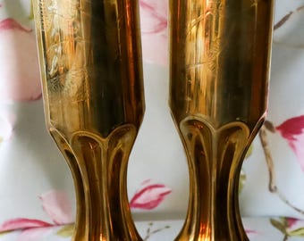 Stylish and impressive pair of 1st World War trench art vases, Verdun 1916: 2.53kg weight, 12 x 3.2 inches, shell casing numbers on base