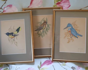 Canadian artist Richard Sutton, Winnipeg, set of three delightfully observed bird paintings: original signed watercolours