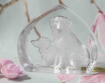Fabulous large Mats Jonasson Retrievers paperweight in heavy crystal:  signed and numbered on base