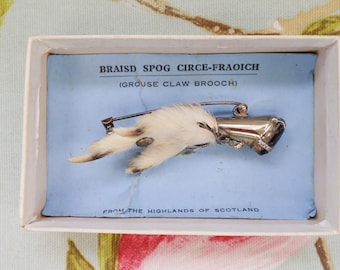 Scottish lucky grouse claw brooch with original box