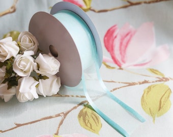Delicate turquoise 70mm satin sheer ribbon