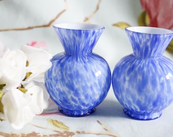 Pretty pair of mid century opaline vases:  4 inches height