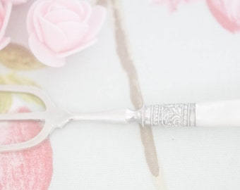 Delightful Victorian mother of pearl silver plated muffin or crumpet fork - perfect for tea