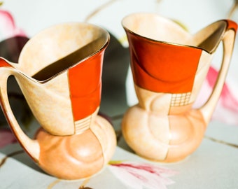 Beautiful pair of Art Deco Crown Devon Fieldings jugs (or vases)