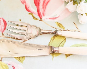 1901 hallmarked sterling silver collared bone handled fish servers