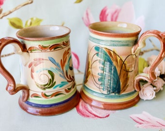 Fine hand signed Glyn Colledge (Bourne Denby) tankards with characteristic trailing leaf design