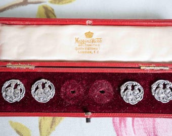 Mappin and Webb Victorian silver buttons in original box
