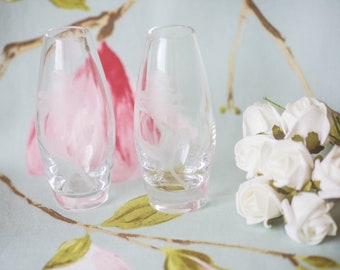 Dainty pair of Stuart Strathearn crystal vases: engraved with roses