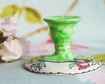 Pretty sponge-painted Malingware green candlestick