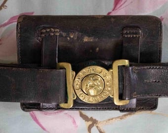 Exceptionally rare: Boer War period British Army belt complete with bag, Victorian interlocking heavy brass buckle