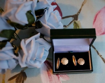 Art Deco gold plated chain cufflinks supplied in new leather box