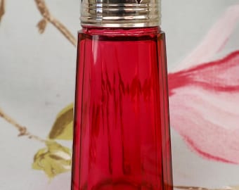 Victorian cranberry glass muffiniere (sugar shaker):  6.25 inches height