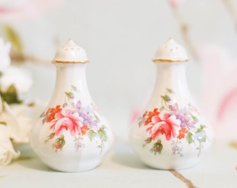 Dainty Royal Crown Derby salt and pepper pots in the Posie pattern