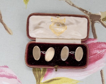 Victorian Eward Tessier 9 carat gold on silver chain cufflinks in original  box