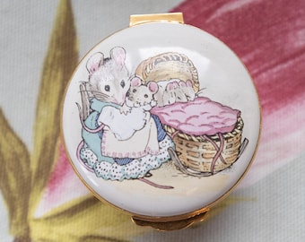 Beatrix Potter's Hunca Munca with babies: Crummles hand-painted enamel trinket pot