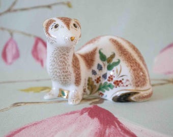 Royal Crown Derby marvellous mustelid - stoat with pure gold stopper, boxed, MMVIII