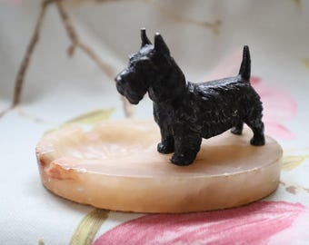 Art Deco alabaster and bronze terrier ashtray