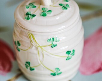 Fine Belleek lidded preserve pot