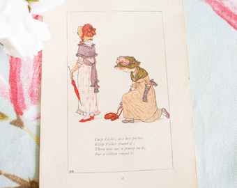 Four woodblock prints - double sided - from Kate Greenaway's Mother Goose