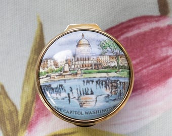 Washington Capitol building: Crummles hand-painted enamel trinket pot