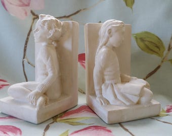 Heavy parianware childhood bookends c. 1940s