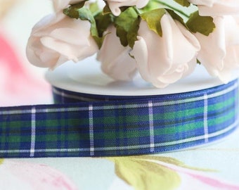 25mm blue/green tartan ribbon