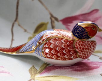 Limited edition Royal Crown Derby Sky pheasant : 22 carat gold fine porcelain paperweight (silver stopper)