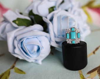 Art Deco or Bloomsbury-style silver and turquoise ring size N