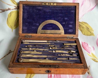 Victorian architectural draftsman's boxed set: complete including rare protractor