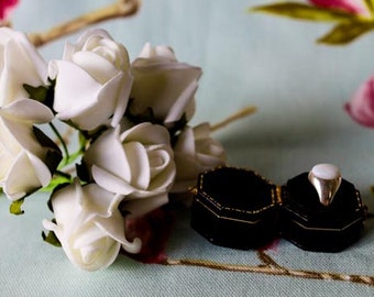 Moonstone and sterling silver women's signet ring  - supplied in new antique-style leather box