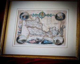 Berkshire hand coloured steel engraved map by Thomas Moule 1850  - framed and glazed