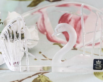 Large signed Royal Krona lead crystal swan paperweight by Mats Jonasson: 7 x 4.25 inches (fine condition)