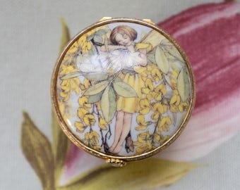 Royal Worcester porcelain flower fairies trinket pot: Laburnum Fairy 1999