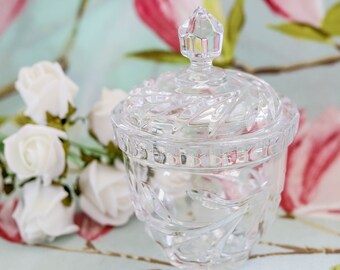 autumn fruits: wonderful heavy cut glass crystal engraved preserve pot with sunflower motif
