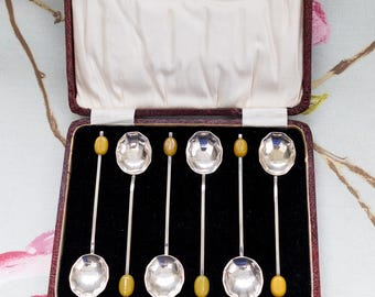 Art Deco clam-shaped coffee bean spoons