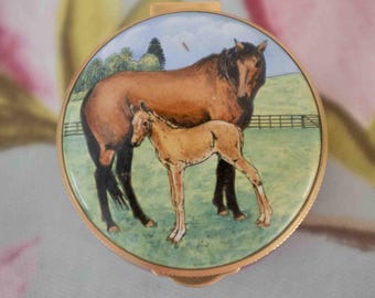 Staffordshire fine hand-painted mare and foal trinket pot: a gift for riders