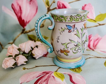 Fabulousy rare pale blue signed and hand-painted Glyn Colledge (Bourne Denby) studioware jug c. 1960